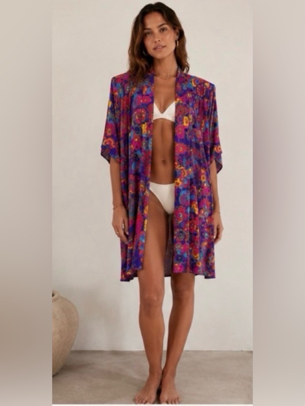 Vintage Oscar de la Renta Swimwear Mod Psychedelic Floral Cover Up Dress M